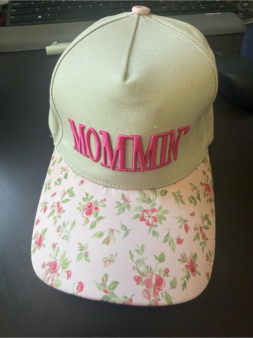 MOMMIN' Floral Pink & Sage Baseball Cap